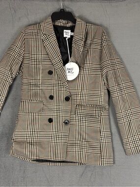 Princess Polly Brown & Black Houndstooth Double-Breasted Mrs Nancy Blazer